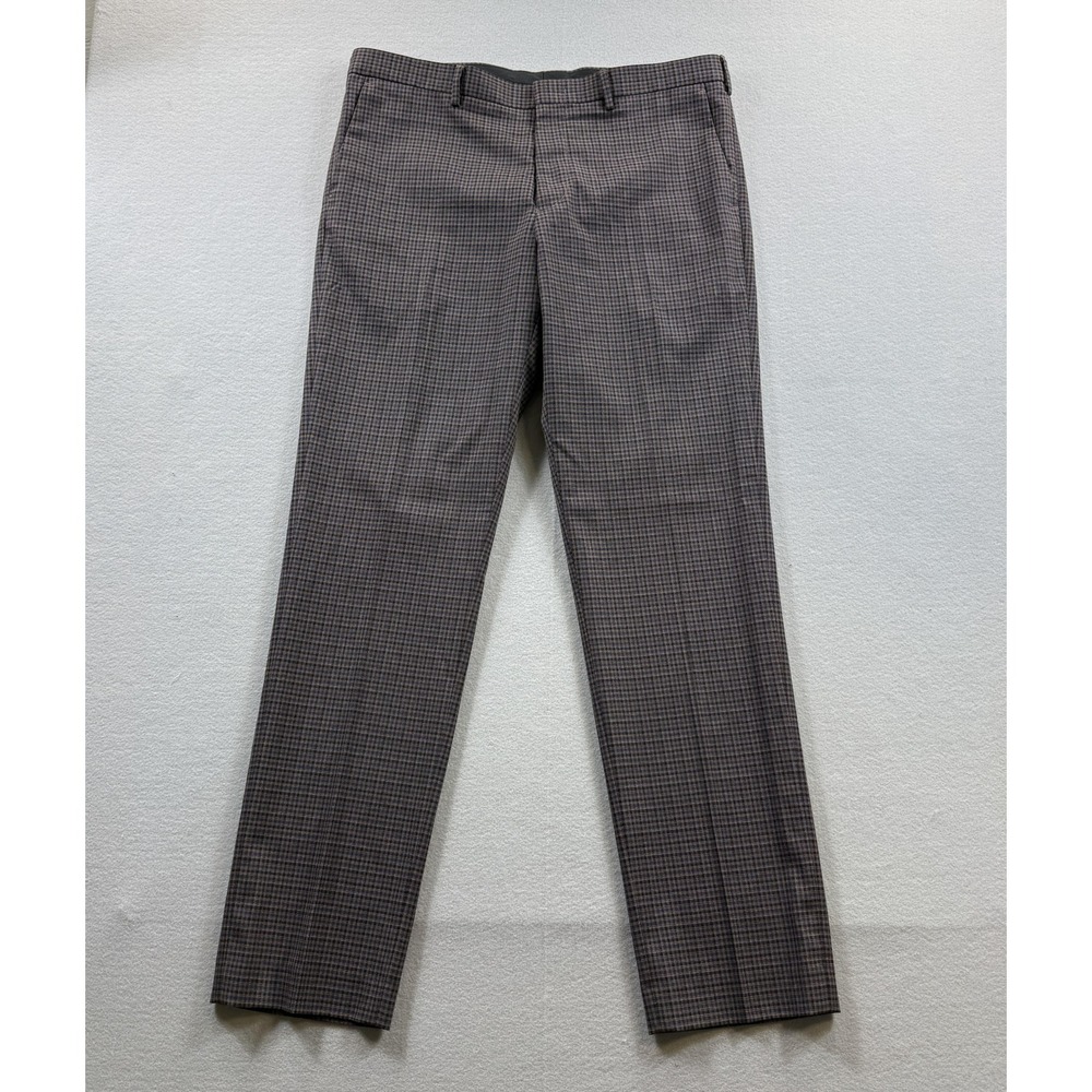 Murano Alex Fit‎ Pants Mens 36x34 Brown Check Dress Slacks Slim Stretch Office